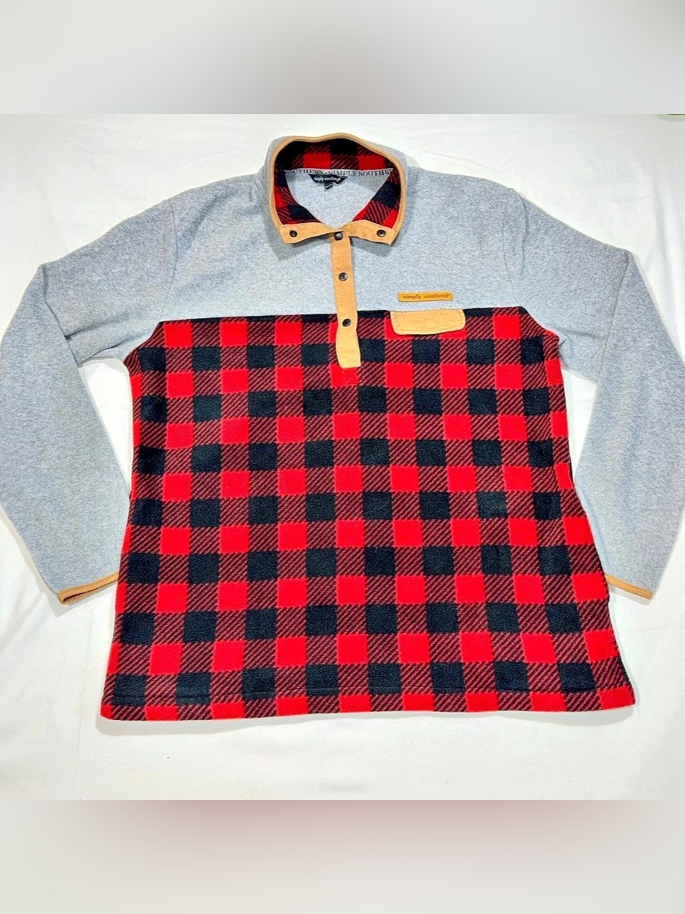 Simply Southern XXL Buffalo Plaid Fleece Snap Pullover Red Gray P88